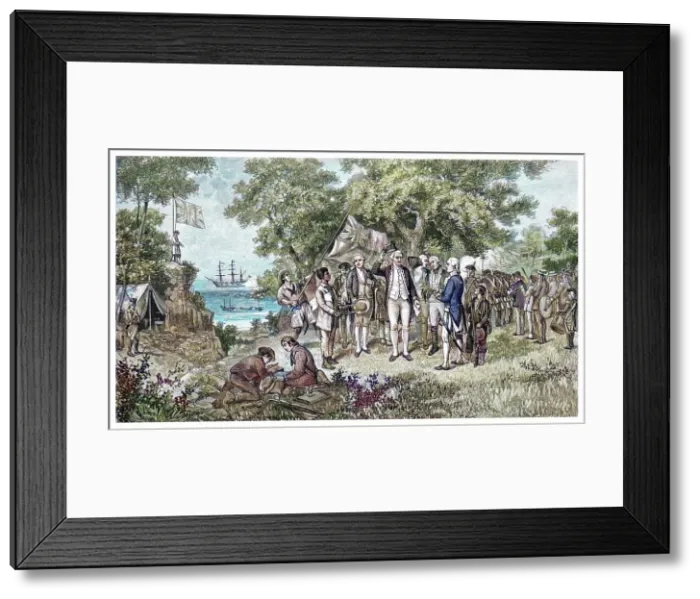 Framed Print : Captain Cook claims Botany Bay, New South Wales, Australia, 1770 (1886). Creator: Unknown Framed Print : Captain Cook claims Botany Bay, New South Wales, Australia, 1770 (1886). Creator: Unknown