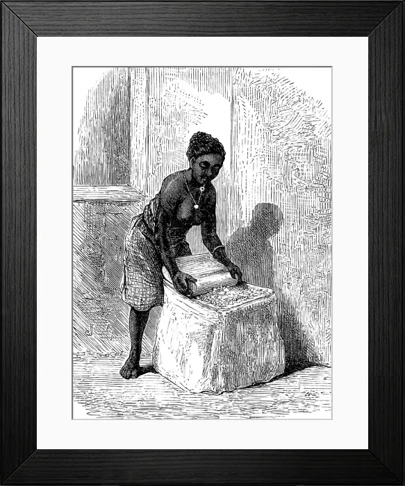Framed Print : The Gold Coast and Ashantee War: woman grinding corn at Accra, 1873. Creator: Unknown Framed Print : The Gold Coast and Ashantee War: woman grinding corn at Accra, 1873. Creator: Unknown