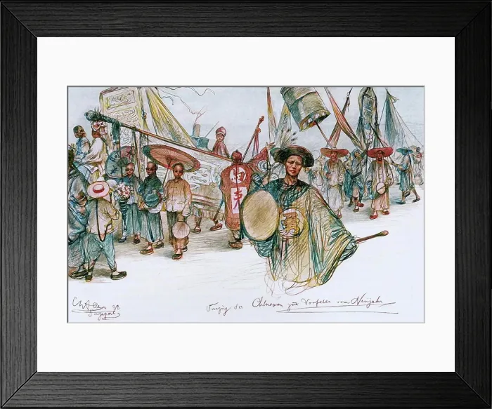 Framed Print : New Year parade, Singapore, 1898. Creator: Christian Wilhelm Allers