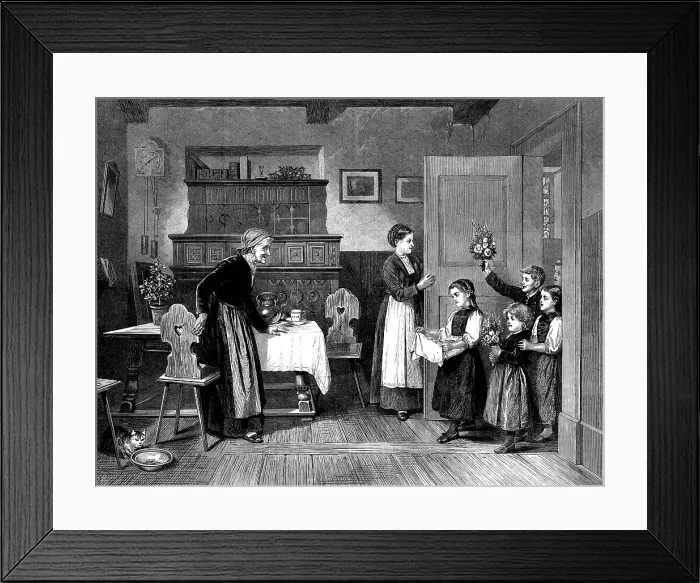 Framed Print : Grandmother's Birthday, by Salentin, from a photograph by the Berlin Photographic Company, 1873. Creator: Unknown. Grandmother's Birthday, by Salentin, from a photograph by the Berlin Photographic Company, 1873 Framed Print : Grandmother's Birthday, by Salentin, from a photograph by the Berlin Photographic Company, 1873. Creator: Unknown. Grandmother's Birthday, by Salentin, from a photograph by the Berlin Photographic Company, 1873