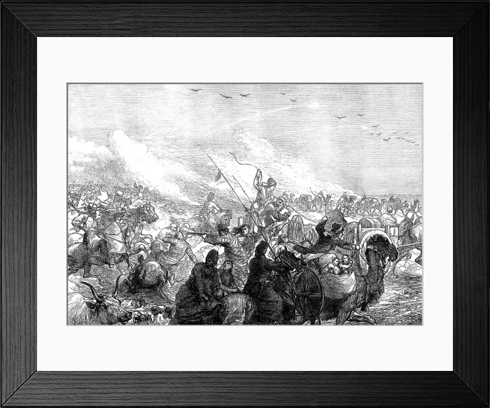 Framed Print : The Khiva Expedition: Russian troops attacking a caravan of Turkomans, 1873. Creator: Unknown Framed Print : The Khiva Expedition: Russian troops attacking a caravan of Turkomans, 1873. Creator: Unknown