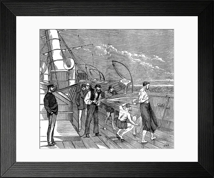 Framed Print : Our special artist's voyage to the Gold Coast - morning bath on board the Volta, 1873. Creator: Unknown. Our special artist's voyage to the Gold Coast - morning bath on board the Volta, 1873. Creator: Unknown Framed Print : Our special artist's voyage to the Gold Coast - morning bath on board the Volta, 1873. Creator: Unknown. Our special artist's voyage to the Gold Coast - morning bath on board the Volta, 1873. Creator: Unknown