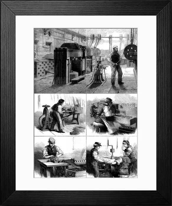 Framed Print : The Ashantee Expedition: making the bullets at Woolwich Arsenal, 1873. Creator: Unknown Framed Print : The Ashantee Expedition: making the bullets at Woolwich Arsenal, 1873. Creator: Unknown
