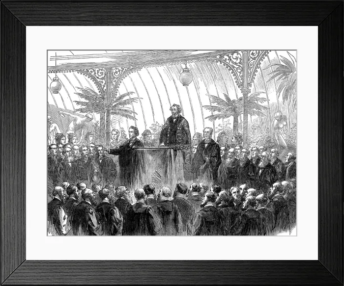 Framed Print : Mr. Disraeli delivering his installation address as Lord Rector of Glasgow University, 1873. Creator: Unknown Framed Print : Mr. Disraeli delivering his installation address as Lord Rector of Glasgow University, 1873. Creator: Unknown