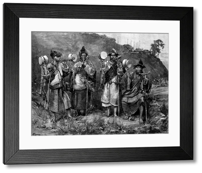 Framed Print : Travelling lamas at Darjeeling, Himalayas, 1873. Creator: F Wentworth Framed Print : Travelling lamas at Darjeeling, Himalayas, 1873. Creator: F Wentworth