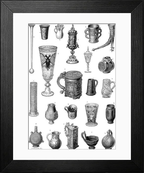 Framed Print : Ancient drinking-vessels in the International Exhibition, 1873. Creator: Unknown Framed Print : Ancient drinking-vessels in the International Exhibition, 1873. Creator: Unknown