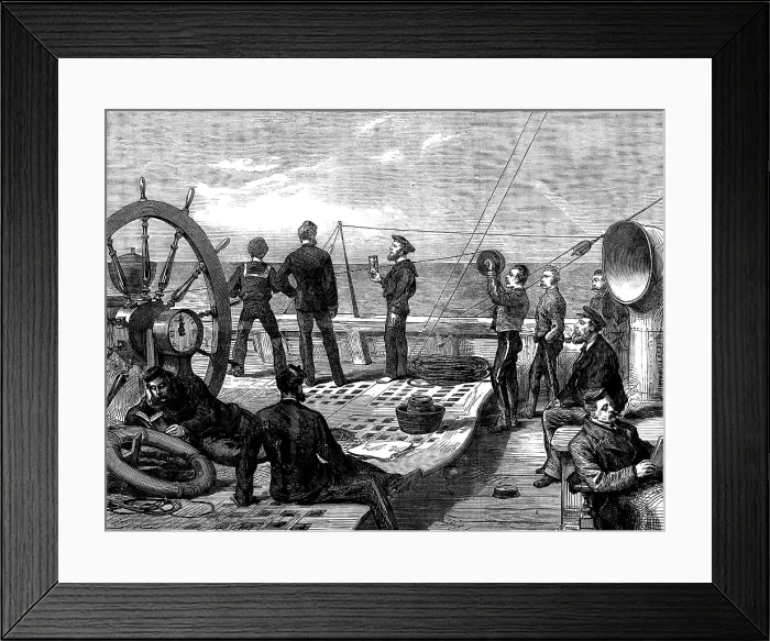 Framed Print : Life on board a troop-ship: heaving the log, 1873. Creator: Unknown Framed Print : Life on board a troop-ship: heaving the log, 1873. Creator: Unknown