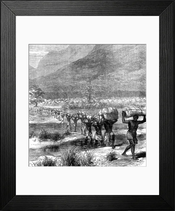Framed Print : The Livingstone Aid Expedition: crossing a river in East Africa, 1873. Creator: Unknown