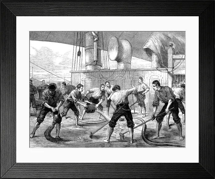 Framed Print : Life on board a troop-ship: washing the decks, 1873. Creator: Unknown Framed Print : Life on board a troop-ship: washing the decks, 1873. Creator: Unknown