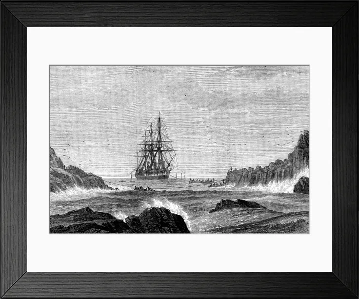 Framed Print : The Voyage of H.M.S. Challenger: the Challenger made fast to St. Paul's Rocks, 1873. Creator: Unknown. The Voyage of H.M.S. Challenger: the Challenger made fast to St. Paul's Rocks, 1873. Creator: Unknown Framed Print : The Voyage of H.M.S. Challenger: the Challenger made fast to St. Paul's Rocks, 1873. Creator: Unknown. The Voyage of H.M.S. Challenger: the Challenger made fast to St. Paul's Rocks, 1873. Creator: Unknown