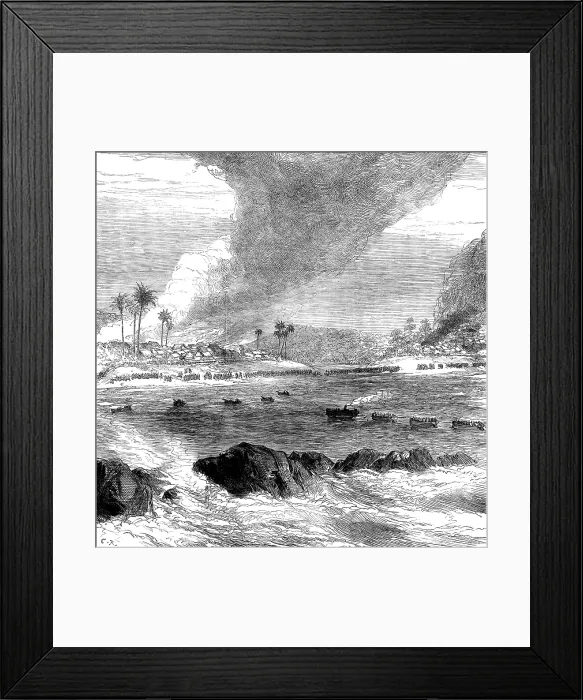 Framed Print : The War on the Gold Coast: destruction of the villages of Ampenee and Akimfoo, October 14, 1873. Creator: Unknown Framed Print : The War on the Gold Coast: destruction of the villages of Ampenee and Akimfoo, October 14, 1873. Creator: Unknown
