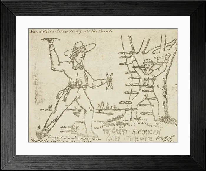 Framed Print : The Great American Knife Thrower, 1883. Creator: Unknown Framed Print : The Great American Knife Thrower, 1883. Creator: Unknown