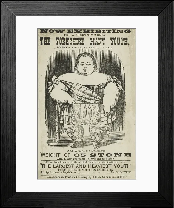 Framed Print : Master Smith, The Yorkshire Giant Youth, at the Agricultural Hall in Islington, 1873. Creator: Unknown Framed Print : Master Smith, The Yorkshire Giant Youth, at the Agricultural Hall in Islington, 1873. Creator: Unknown