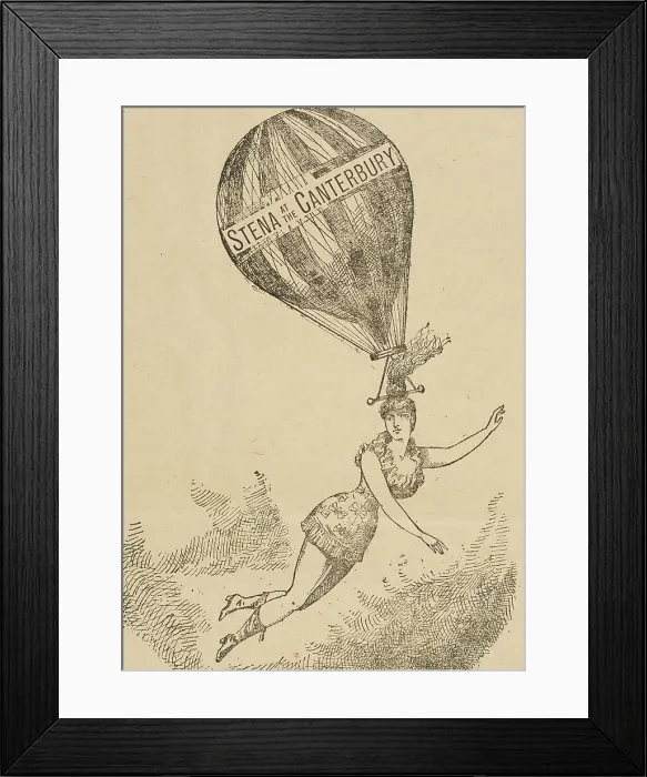Framed Print : Mademoiselle Stena, balloon performances at the Canterbury Theatre, 1886. Creator: Unknown Framed Print : Mademoiselle Stena, balloon performances at the Canterbury Theatre, 1886. Creator: Unknown