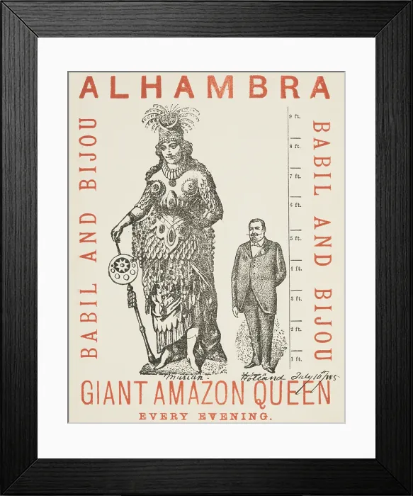 Framed Print : Giant Amazon Queen performing at Alhambra, 1885. Creator: Unknown Framed Print : Giant Amazon Queen performing at Alhambra, 1885. Creator: Unknown