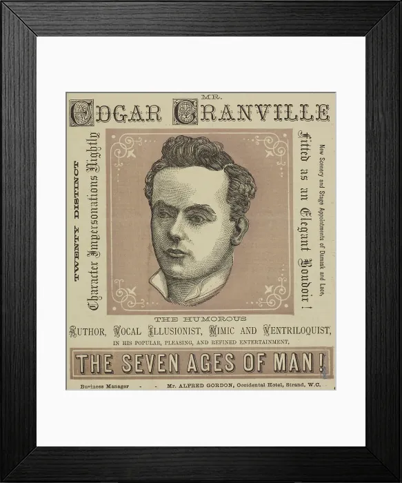Framed Print : Mr. Edgar Granville, the Humorous Author, Vocal Illusionist, Mimic and Ventriloquist, 1879. Creator: Unknown Framed Print : Mr. Edgar Granville, the Humorous Author, Vocal Illusionist, Mimic and Ventriloquist, 1879. Creator: Unknown