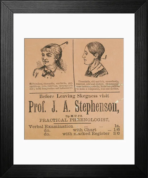 Framed Print : visit Professor J. A. Stephenson, Practical Phrenologist, late 19th century. Creator: Unknown Framed Print : visit Professor J. A. Stephenson, Practical Phrenologist, late 19th century. Creator: Unknown
