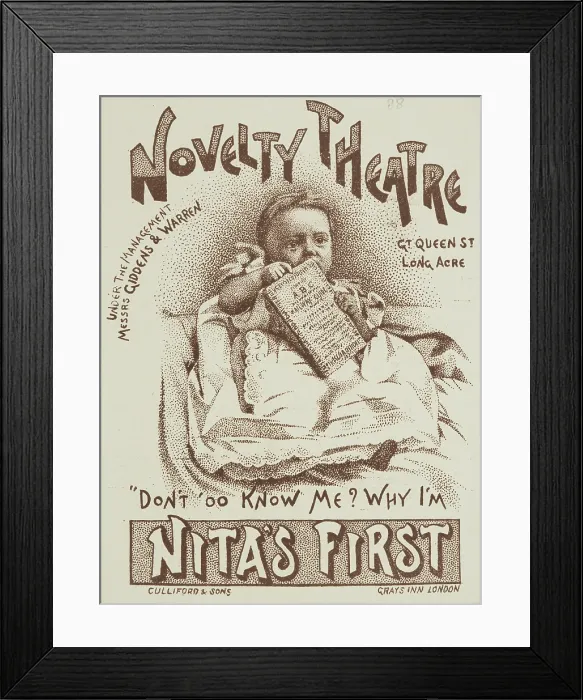 Framed Print : Nita's First at the Novelty Theatre, late 19th century. Creator: Unknown. Nita's First at the Novelty Theatre, late 19th century. Creator: Unknown Framed Print : Nita's First at the Novelty Theatre, late 19th century. Creator: Unknown. Nita's First at the Novelty Theatre, late 19th century. Creator: Unknown