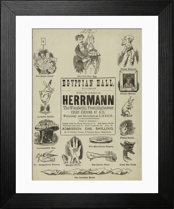 Framed Print : Professor Herrmann, The Wonderful Prestidigitateur, at the Egyptian Hall, 1872. Creator: Unknown Framed Print : Professor Herrmann, The Wonderful Prestidigitateur, at the Egyptian Hall, 1872. Creator: Unknown