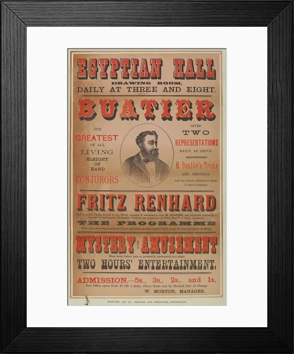 Framed Print : Buatier and Fritz Renhard at the Egyptian Hall, 1875. Creator: Unknown Framed Print : Buatier and Fritz Renhard at the Egyptian Hall, 1875. Creator: Unknown