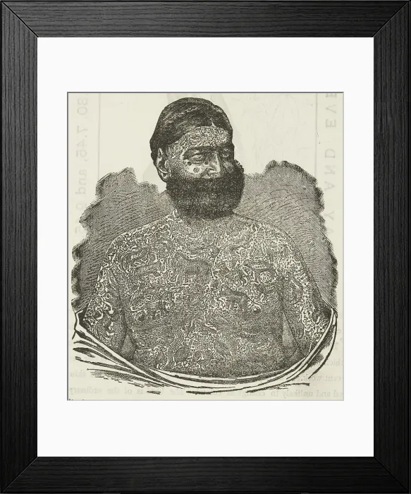 Framed Print : Captain Georges Costententus, The Tattooed Man at the Royal Aquarium, 1881. Creator: Unknown Framed Print : Captain Georges Costententus, The Tattooed Man at the Royal Aquarium, 1881. Creator: Unknown