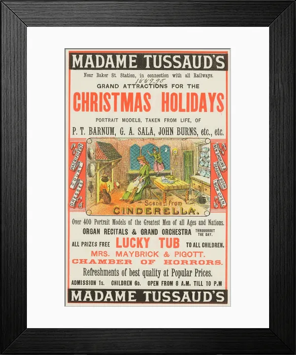 Framed Print : Madame Tussauds Christmas Holidays advertisement, 1889. Creator: Unknown Framed Print : Madame Tussauds Christmas Holidays advertisement, 1889. Creator: Unknown