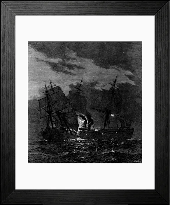 Framed Print : Collision between the Ville du Havre and the Lochearn, 1873. Creator: William James Palmer Framed Print : Collision between the Ville du Havre and the Lochearn, 1873. Creator: William James Palmer