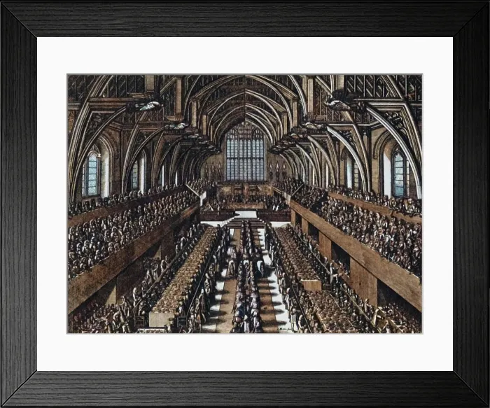 Framed Print : The Coronation Dinner of James II in Westminster Hall, 1685, (1947). Creator: Samuel Moore. The Coronation Dinner of James II in Westminster Hall, 1685, (1947) Framed Print : The Coronation Dinner of James II in Westminster Hall, 1685, (1947). Creator: Samuel Moore. The Coronation Dinner of James II in Westminster Hall, 1685, (1947)