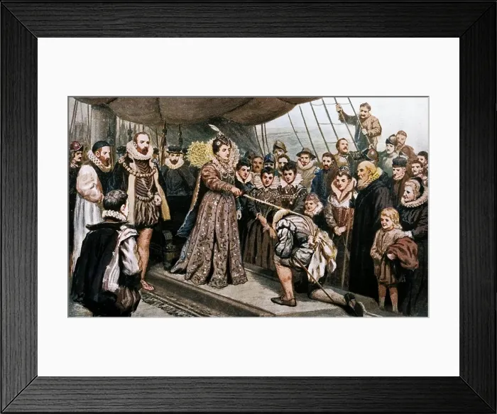 Framed Print : Queen Elizabeth Knighting Sir Francis Drake, (1902). Creator: Unknown. Queen Elizabeth Knighting Sir Francis Drake, (1902). Creator: Unknown Framed Print : Queen Elizabeth Knighting Sir Francis Drake, (1902). Creator: Unknown. Queen Elizabeth Knighting Sir Francis Drake, (1902). Creator: Unknown