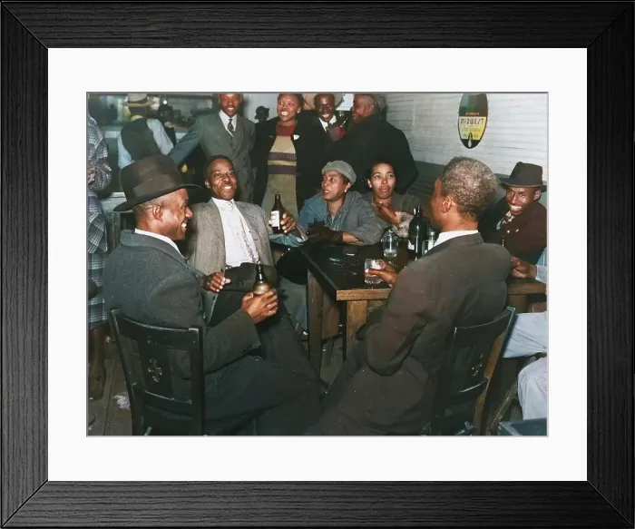 Framed Print : African Americans conversing and drinking beers in a bar, Clarksdale, Mississippi Delta, Nov 1939. Creators: Farm Security Administration, Marion Post Wolcott Framed Print : African Americans conversing and drinking beers in a bar, Clarksdale, Mississippi Delta, Nov 1939. Creators: Farm Security Administration, Marion Post Wolcott