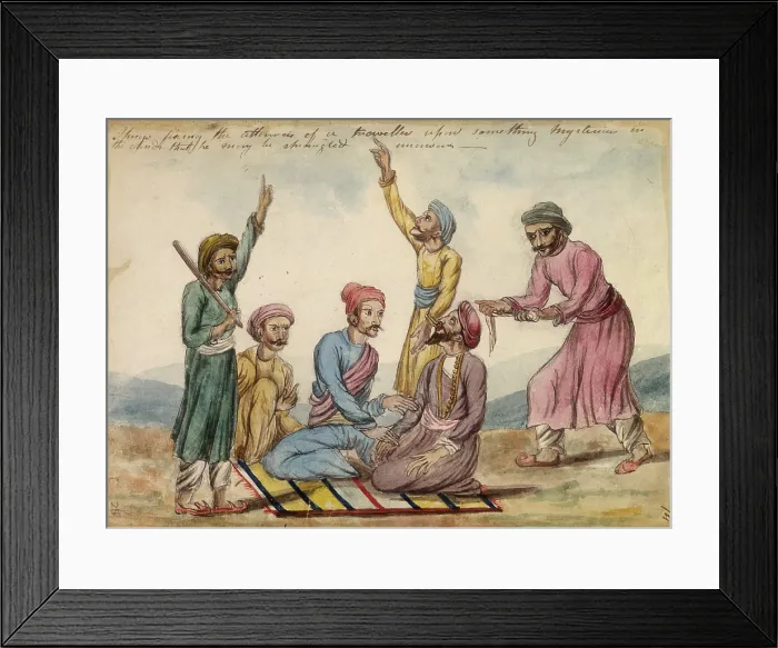 Framed Print : Thugs fixing the attention of a traveller... 1838. Creator: Frances Eden. Thugs fixing the attention of a traveller... 1838. Creator: Frances Eden Framed Print : Thugs fixing the attention of a traveller... 1838. Creator: Frances Eden. Thugs fixing the attention of a traveller... 1838. Creator: Frances Eden