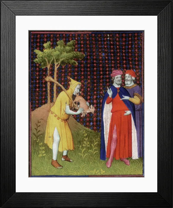 Framed Print : The fool of Strutt putting the tail of a small animal in his mouth, 15th century. Creator: Unknown Framed Print : The fool of Strutt putting the tail of a small animal in his mouth, 15th century. Creator: Unknown