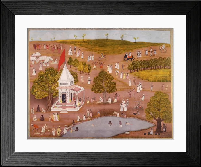 Framed Print : Indian landscape with people swimming near a temple, c1760. Creator: Unknown Framed Print : Indian landscape with people swimming near a temple, c1760. Creator: Unknown