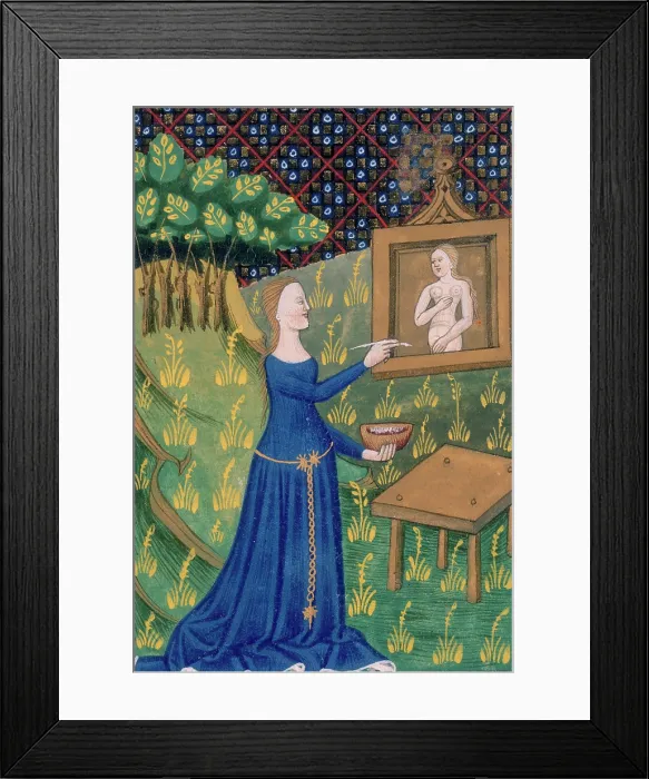 Framed Print : Thamar (Timarete) painting her picture of Diana, c1400-c1425. Creator: Unknown Framed Print : Thamar (Timarete) painting her picture of Diana, c1400-c1425. Creator: Unknown