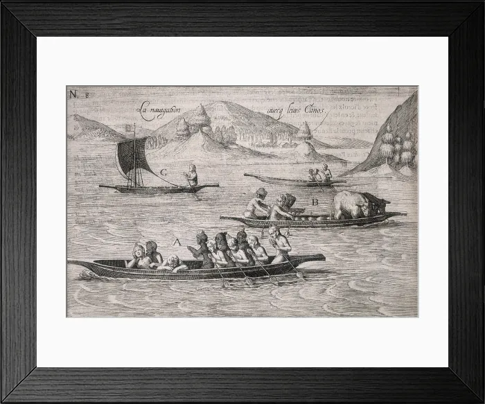 Framed Print : People paddling a canoe, 1605. Creator: Unknown Framed Print : People paddling a canoe, 1605. Creator: Unknown