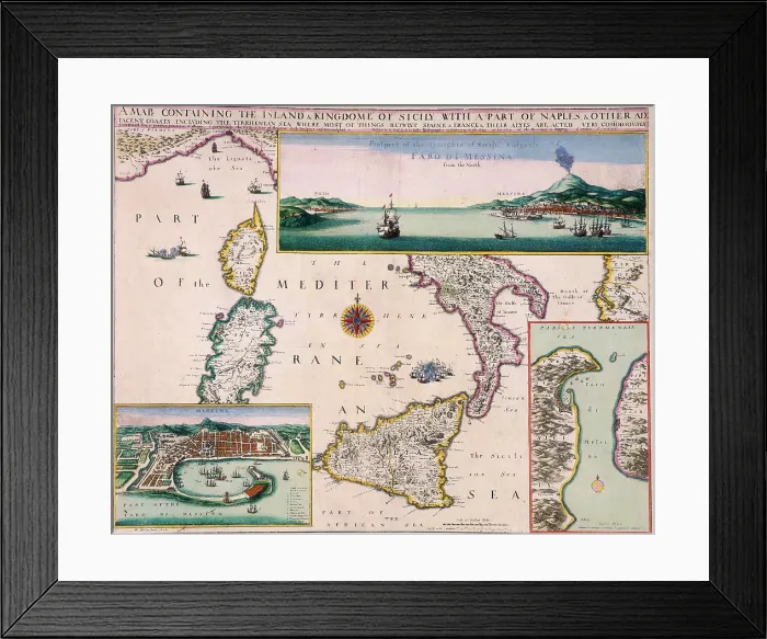 Framed Print : A Map Containing the Island and Kingdome of Sicily with a Part of Naples, 1676 Framed Print : A Map Containing the Island and Kingdome of Sicily with a Part of Naples, 1676