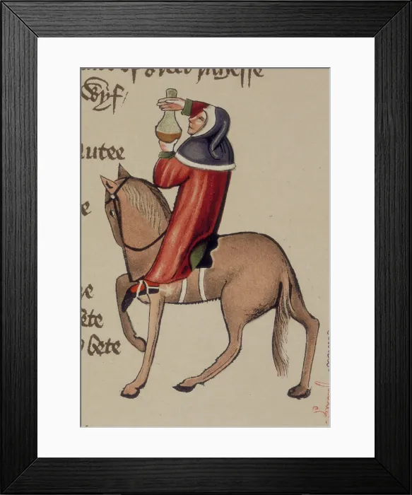 Framed Print : The Physician on horseback and carrying a jar, 1911. Creator: Unknown Framed Print : The Physician on horseback and carrying a jar, 1911. Creator: Unknown