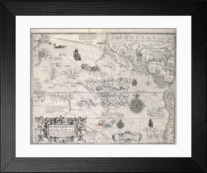 Framed Print : Map of the Pacific Ocean, 1600. Creator: Benjamin Wright Framed Print : Map of the Pacific Ocean, 1600. Creator: Benjamin Wright