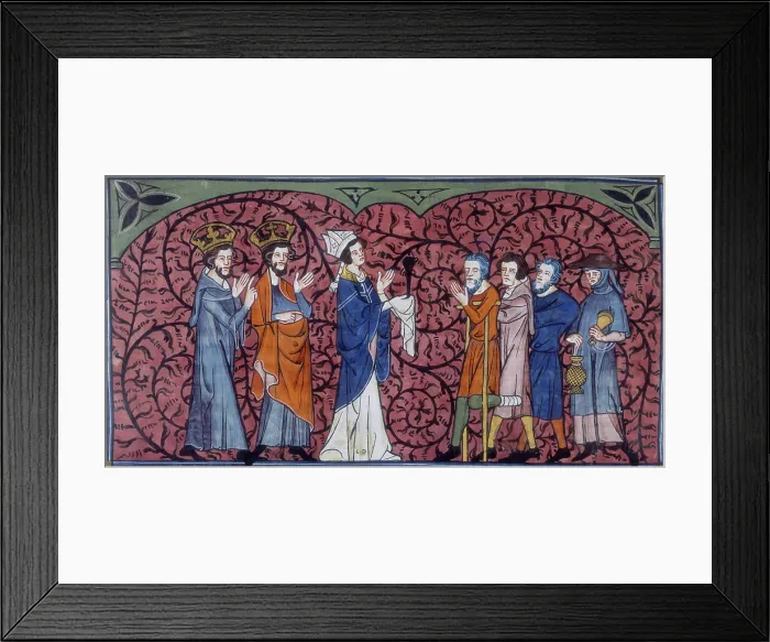 Framed Print : A Bishop and clergy greeting beggars and pilgrims, c1325-c1350. Creator: Unknown Framed Print : A Bishop and clergy greeting beggars and pilgrims, c1325-c1350. Creator: Unknown