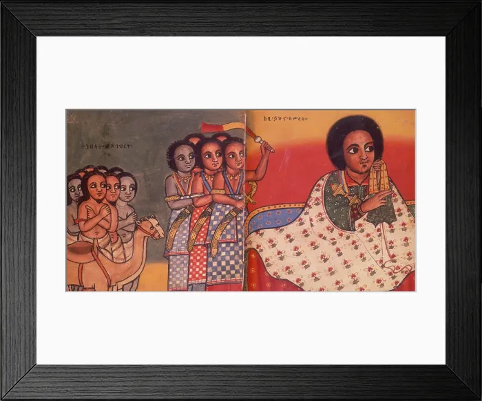 Framed Print : The Emperor Yekuno Amlac of Ethiopia with slaves and Muslim ambassadors, after 1270. Creator: Unknown Framed Print : The Emperor Yekuno Amlac of Ethiopia with slaves and Muslim ambassadors, after 1270. Creator: Unknown
