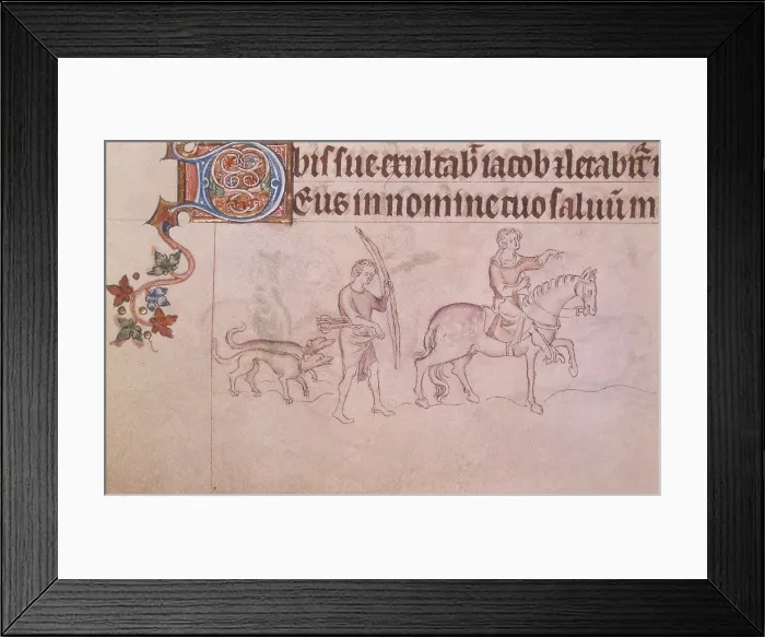 Framed Print : A noble and serf hunting, c1300-c1325. Creator: Unknown Framed Print : A noble and serf hunting, c1300-c1325. Creator: Unknown