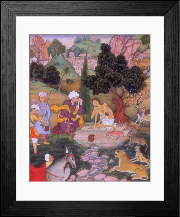 Framed Print : Salim telling Majnun of his mother's death, 1595. Creator: Nand Gwaliori. Salim telling Majnun of his mother's death, 1595. Creator: Nand Gwaliori Framed Print : Salim telling Majnun of his mother's death, 1595. Creator: Nand Gwaliori. Salim telling Majnun of his mother's death, 1595. Creator: Nand Gwaliori