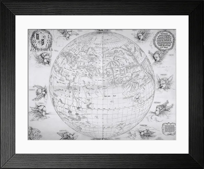 Framed Print : A map of the world, 1515. Creators: Albrecht Durer, Johann Stabius Framed Print : A map of the world, 1515. Creators: Albrecht Durer, Johann Stabius