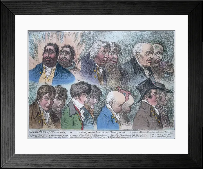 Framed Print : Doublures of characters; or striking resemblances in phisiognomy, 1798. Creator: Unknown. Doublures of characters; or striking resemblances in phisiognomy, 1798 Framed Print : Doublures of characters; or striking resemblances in phisiognomy, 1798. Creator: Unknown. Doublures of characters; or striking resemblances in phisiognomy, 1798