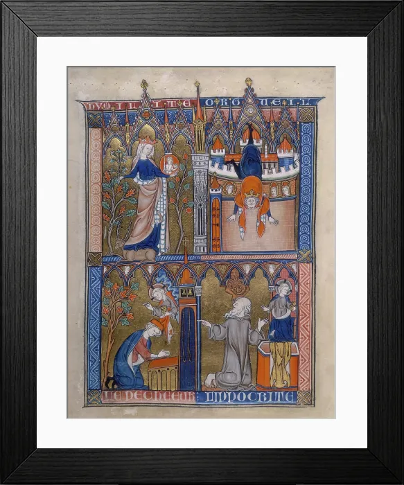 Framed Print : Four scenes from 'La Somme le Roy', c1290-c1299. Creator: Unknown Framed Print : Four scenes from 'La Somme le Roy', c1290-c1299. Creator: Unknown