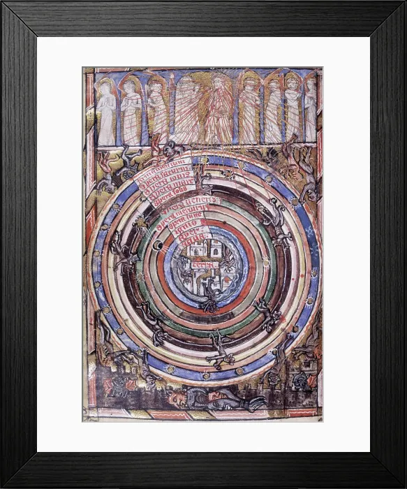 Framed Print : Table of the Spheres between Heaven and Hell, with the Fallen Angels becoming Devils, 1340-1350. Creator: Unknown Framed Print : Table of the Spheres between Heaven and Hell, with the Fallen Angels becoming Devils, 1340-1350. Creator: Unknown