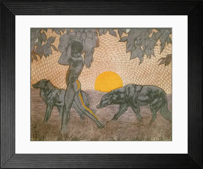 Framed Print : Mowgli and wolves; scene from 'The Jungle Book', 1919. Creator: Paul Jouve Framed Print : Mowgli and wolves; scene from 'The Jungle Book', 1919. Creator: Paul Jouve