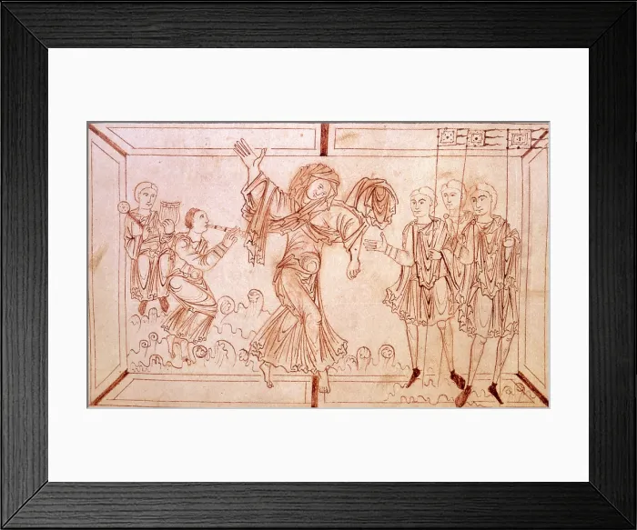 Framed Print : Luxuria tempting men to abandon their arms in favour of debauchery, c950-c999. Creator: Unknown Framed Print : Luxuria tempting men to abandon their arms in favour of debauchery, c950-c999. Creator: Unknown