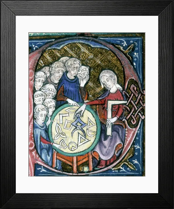 Framed Print : A woman teaching geometry, 1350. Creator: Unknown Framed Print : A woman teaching geometry, 1350. Creator: Unknown