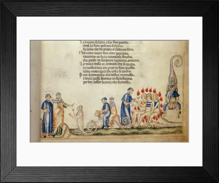 Framed Print : Dante and Virgil with Geryon, c1370. Creator: Anon Framed Print : Dante and Virgil with Geryon, c1370. Creator: Anon